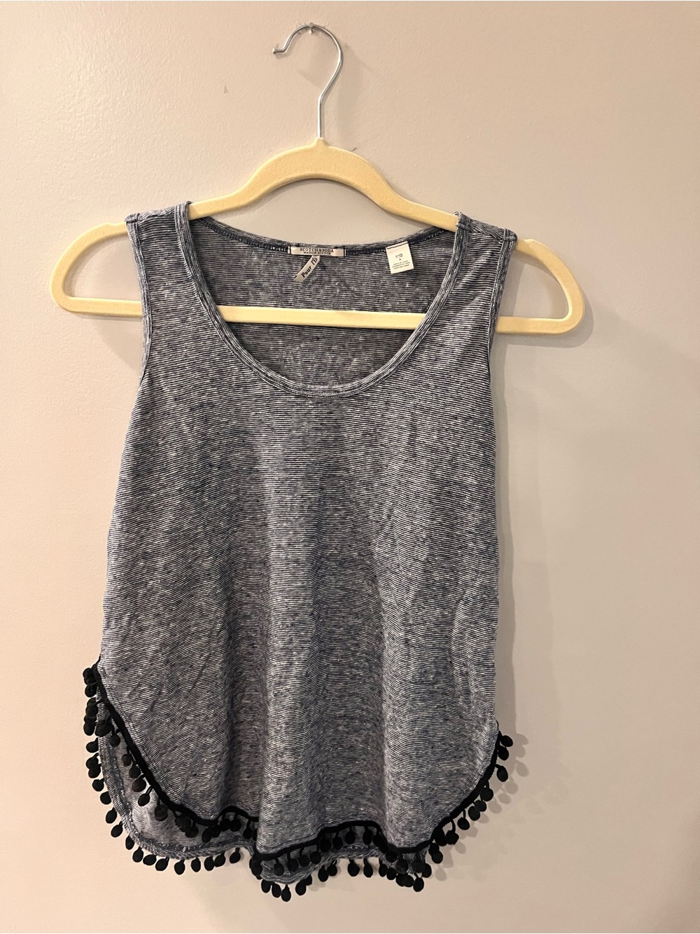 Scotch & Soda 100% Linen Heather Gray Tank with Black Pom-Pom Trim